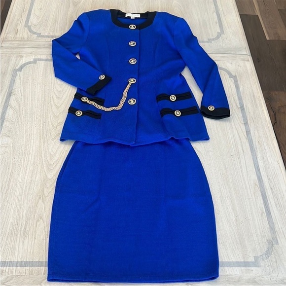 St. John Collection Royal Blue and Black Skirt Suit Set - Picture 1 of 10